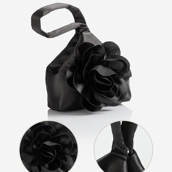 Clutch Purse Women Satin Floral Evening Bag Wristlet for Party Travel - Picture 2 of 7